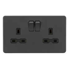 Screwless Anthracite Grey Double Socket - 2 Gang