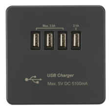 Screwless Anthracite Grey Quad USB Charger - Quad USB Charger