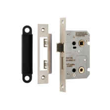 Nickel / Chrome Door Handles, Hinges & Latch Pack - Satin Nickel 65mm Bathroom Lock