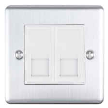 Satin Stainless Steel Data Outlet Plates - Double Cat5 RJ45