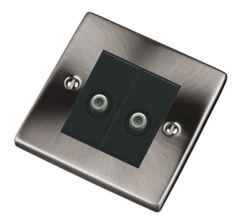 Pearl Nickel Double Satellite Socket Outlet - With Black Interior