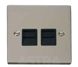 Pearl Nickel Double Telephone Socket -  Master - With Black Interior