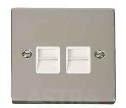 Pearl Nickel Double Telephone Socket -  Master - With White Interior
