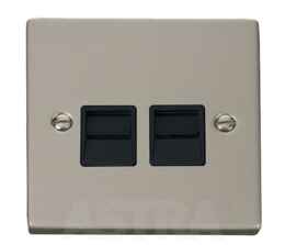 Pearl Nickel Double Telephone Socket Secondary - With Black Interior