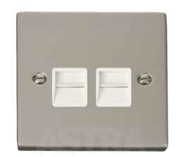 Pearl Nickel Double Telephone Socket Secondary - With White Interior