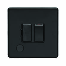 Screwless Matt Black 13a Fused Spur - Metal - Switched Fused Spur with Flex Outlet