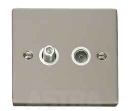 Pearl Nickel Satellite & TV Socket Co-ax Outlet - With White Interior