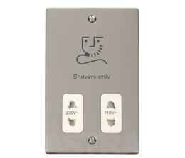 Pearl Nickel Shaver Socket - Dual Voltage - With White Interior
