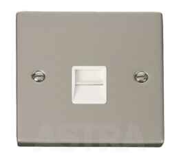 Pearl Nickel Telephone Socket - Single Master - With White Interior