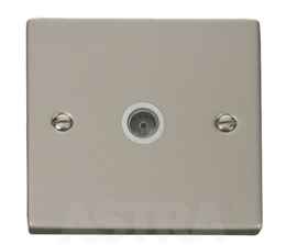 Pearl Nickel TV Socket - Single Co-ax Outlet - With White Interior