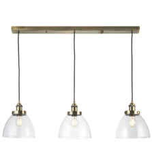 Antique Brass Industrial Pendant Bar With Glass Shades 3 Light - Fitting