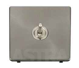 Screwless Brushed Steel Intermediate Toggle Switch - Pearl Nickel Toggle with Brushed Steel Plate