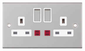 Slimline 13A Double Switched Socket-Neon- S Chrome - With White Interior