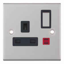 Slimline 13A Single Switched Socket-Neon- S Chrome - With Black Interior