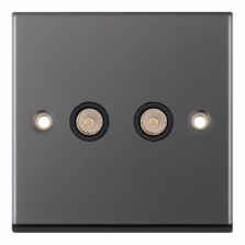 Black Nickel Co-Axial Television Socket - 2 Gang Double TV/FM