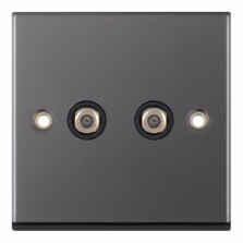 Black Nickel Co-Axial Television Socket - 2 Gang Double Satellite