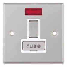 Satin Chrome & White 13A Fused Spur Connection Unit - Switched With Neon