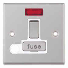 Satin Chrome & White 13A Fused Spur Connection Unit - Switched With Neon & Flex Outlet