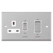 Satin Chrome & White Cooker Control Switch & Socket - Without Neon