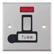 Satin Chrome 13A Fused Spur Connection Unit - Switched With Neon & Flex Outlet