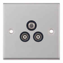 Satin Chrome Co-Axial Television Socket - 3 Gang Triple Satellite & Twin Coax 