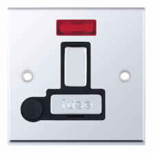  Polished Chrome & Black 13A Fused Spur Connection Unit  - Switched With Neon & Flex Outlet