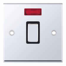  Polished Chrome & Black 20A DP Isolator Switch  - With Neon