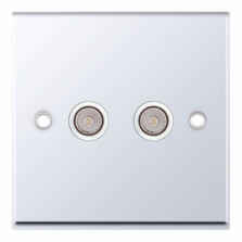 Polished Chrome Co-Axial Television Socket  - 2 Gang Double TV/FM