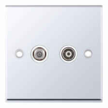 Polished Chrome Co-Axial Television Socket  - 2 Gang TV & Satellite
