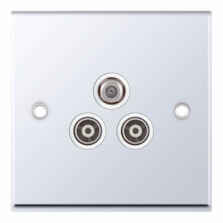 Polished Chrome Co-Axial Television Socket  - 3 Gang Triple Satellite & Twin Coax 