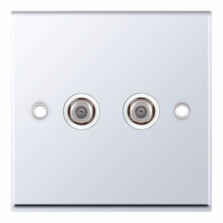 Polished Chrome Co-Axial Television Socket  - 2 Gang Double Satellite
