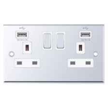Polished Chrome Double Socket With USB Charger - 2 Gang With USB