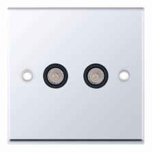 Polished Chrome & Black Co-Axial Television Socket  - 2 Gang Double TV/FM