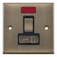 Antique Brass 13A Fused Spur  - Switched With Neon