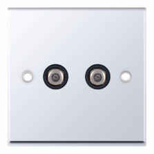 Polished Chrome & Black Co-Axial Television Socket  - 2 Gang Double Satellite