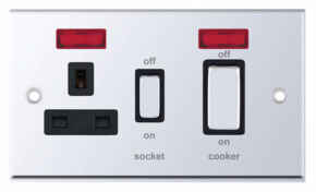 Polished Chrome & Black Cooker Control Switch & Socket  - With Neon