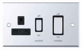 Polished Chrome & Black Cooker Control Switch & Socket  - Without Neon