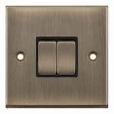 Antique Brass Light Switch - 2 Gang 2 Way Double