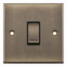 Antique Brass Light Switch - 1 Gang Retractive 'Bell" Push
