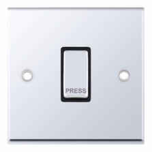 Polished Chrome & Black Light Switch  - 1 Gang Retractive 'Bell" Push