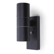 Matt Black GU10 IP44 Up/Down Wall Light With Photocell Sensor - Black/Photo