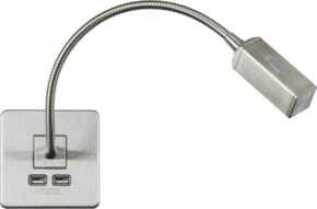 Brushed Chrome Screwless Reading Light With Dual USB & Touch Dimmer - Brushed Chrome