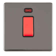 Screwless Black Nickel 45A Cooker / Shower Switch - 1 Gang With Neon