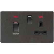 Screwless Smoked Bronze 45A Cooker Switch With 13A Socket - 13A Socket & Neon