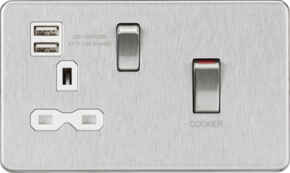 Screwless Brushed Chrome 45 Amp  - Cooker Switch & 13a Socket USB & White Insert