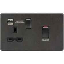 Screwless Smoked Bronze 45A Cooker Switch With 13A Socket - 13A Socket & 2 x USB