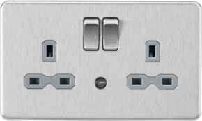 Screwless Brushed Chrome with Grey Insert Double Socket with Night Light Function - Night light