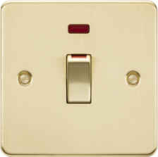 Flat Plate Brushed Satin Brass 45 Amp DP Switch - 1 Gang With Neon