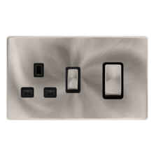Screwless Brushed Steel Cooker Switch/Socket 45A - With Black Interior