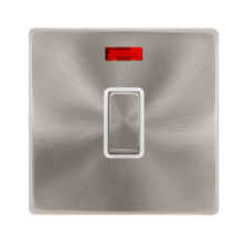 Screwless Brushed Steel 20A DP Switch/Neon No Flex - With White Interior